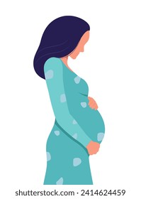 Smiling pregnant woman. Vector illustration. Flat design. Isolated on a white background.