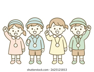 Smiling Preschool Children with Name Tags Illustration