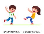 Smiling preschool girl & boy kids playing with baseball game holding catching and throwing ball. happy, kids playing baseball. Children cartoon characters. Childhood sport. Flat vector illustration
