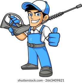 Lächeln Druck Reinigung Pro Worker Maskottchen