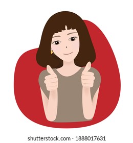 Smiling pretty woman showing thumbs up. Body language. I like that. Good job. Vector illustration