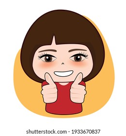 Smiling pretty woman showing thumbs up. Body language. I like that. Good job. Vector illustration