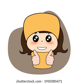 Smiling pretty woman showing thumbs up. Body language. I like that. Good job. Vector illustration