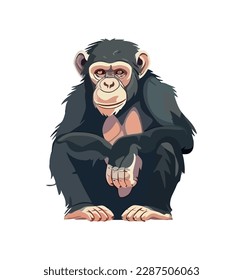 Smiling primate mascot sitting icon isolated