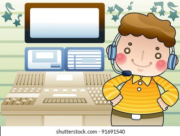 Smiling Professional Producer  - happy music editor with a headset