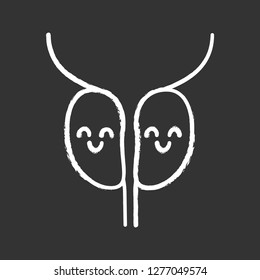 Smiling prostate gland chalk icon. Men's health. Male reproductive system health. Isolated vector chalkboard illustration