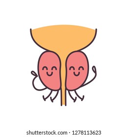 Smiling prostate gland character color icon. Men's health. Male reproductive system health. Isolated vector illustration