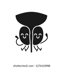 Smiling prostate gland character glyph icon. Silhouette symbol. Men's health. Male reproductive system health. Negative space. Vector isolated illustration