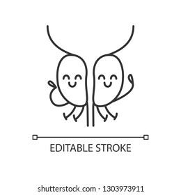 Smiling prostate gland character linear icon. Thin line illustration. Men's health. Male reproductive system health. Contour symbol. Vector isolated outline drawing. Editable stroke