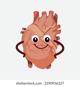 Smiling proudly human heart organ art character mascot illustration isolated on white background. Cartoon flat character drawing with simple and cute kawaii style. 