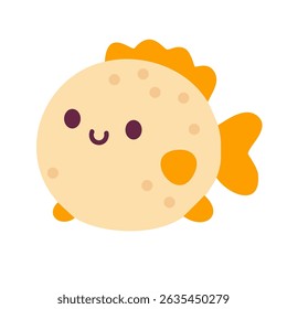 Smiling pufferfish with round body and orange fins, perfect for marine-themed kids’ designs and educational materials