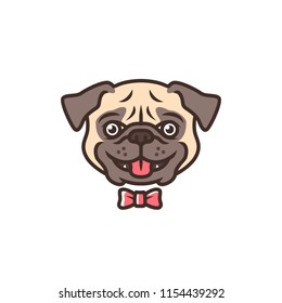 smiling pug dog smile cartoon logo vector mascot character