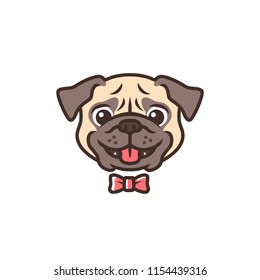 Smiling Pug Dog Smile Cartoon Logo Vector Mascot Character