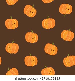 Smiling pumpkin baby seamless vector pattern.
