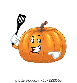 Smiling Pumpkin Chef Cartoon Character.