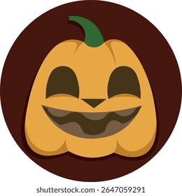 Smiling pumpkin with a cute expression on a dark background. Perfect for kids' Halloween projects like stickers, greeting cards, invitations, and festive decorations. Vector illustration EPS10