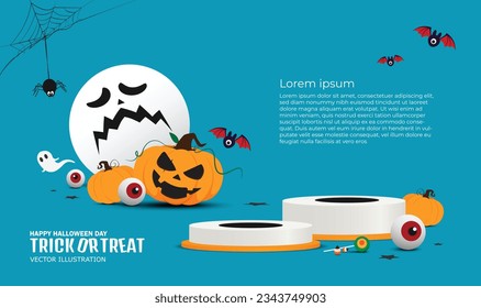 Smiling Pumpkin  for Festive Product Display. Autumn Celebration. Jack-O-Lantern Halloween Party Concept. vector design