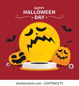 Smiling Pumpkin  for Festive Product Display. Autumn Celebration. Jack-O-Lantern Halloween Party Concept. vector design