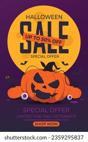 Smiling Pumpkin  for Festive Product Display. Autumn Celebration. Jack-O-Lantern Halloween Sale Vector Design