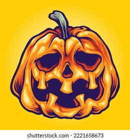 Smiling pumpkin halloween carved illustration vector illustrations for your work logo, merchandise t-shirt, stickers and label designs, poster, greeting cards advertising business company or brands