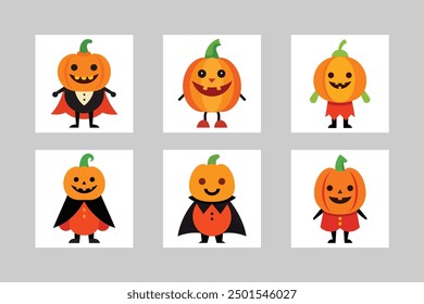 Smiling Pumpkin in Halloween Costume Vector Art. A smiling pumpkin wearing a Halloween costume, perfect for festive vector art projects.