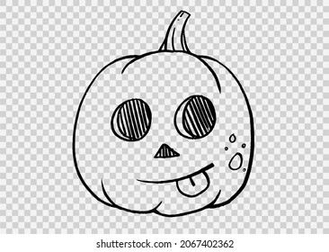 Sonriente calabaza mano dibujar el estilo de brocha aislado en png o textura transparente. Recursos gráficos para Halloween.Ilustración vectorial