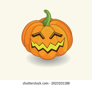 Smiling pumpkin head for Halloween party. Halloween character in cartoon style. Isolated on white background.