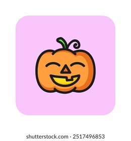 Smiling pumpkin line icon. Carving, decoration, Jack-o-lantern. Halloween party concept. Can be used for topics like fall, crop, agriculture