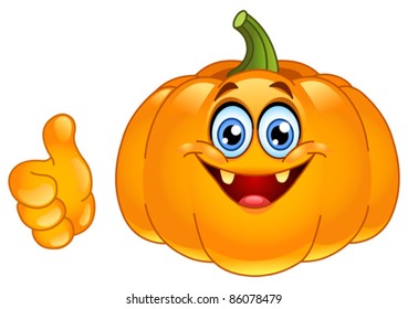 Smiling pumpkin showing thumb up