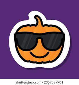 smiling pumpkin with sunglasses on, halloween sticker, vector design element