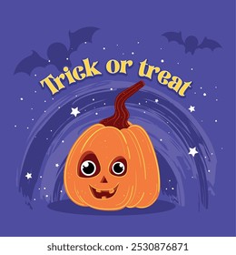 Smiling pumpkin with Trick or Treat text for Halloween, Vector