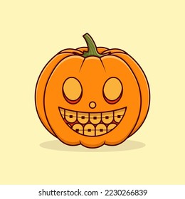 smiling pumpkin using braces vector