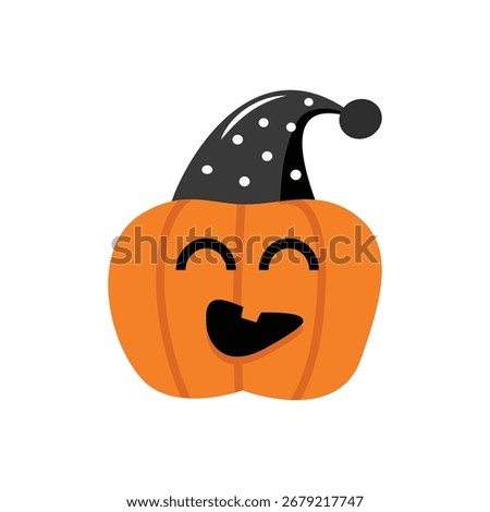 Smiling Pumpkin Wearing a Sleepy Hat Halloween Illustration. Birthday pumpkin. Birthday party with pumpkin theme. Happy pumpkin.