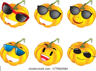 Smiling Pumpkins Cartoon Mascot Character. Vector Illustration