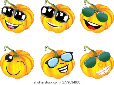 Smiling Pumpkins Cartoon Mascot Character. Vector Illustration