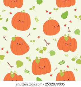 Smiling Abóboras outono tema padrão, padrão adorável Abóboras sem emenda. Perfeito para projetos temáticos de queda com um toque bonito. Ideal para produtos infantis, mercadorias sazonais e decoração festiva