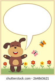 Smiling puppy with bubble speech