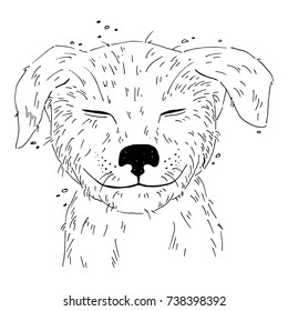 Smiling puppy graphic linear vector sketch