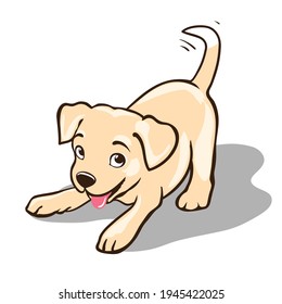 smiling puppy with wagging tail cartoon vector illustration