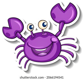 Smiling purple crab cartoon sticker illustration