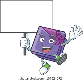 Smiling purple gift box cute cartoon style bring board