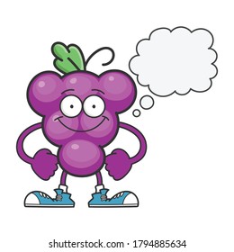 smiling purple grape cartoon character isolated on white background