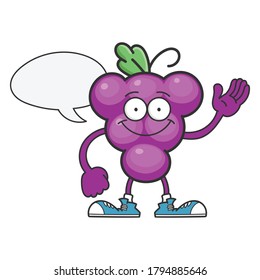 smiling purple grape cartoon character isolated on white background