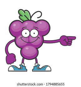 smiling purple grape cartoon character isolated on white background