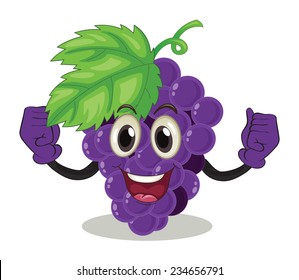 Smiling purple grapes on white background