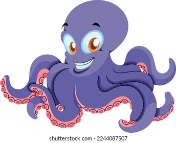 smiling purple octopuss white background