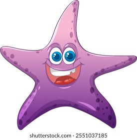 Estrella de mar morada sonriente con grandes ojos azules