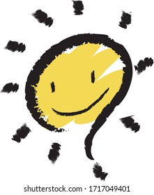 A smiling question mark shaped sun.