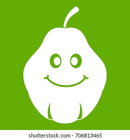 Smiling quince fruit icon white isolated on green background. Vector illustration