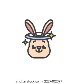 Smiling rabbit face with halo emoticon filled outline icon, line vector sign, linear colorful pictogram isolated on white. Symbol, logo illustration. Vector graphics